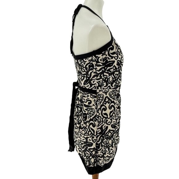 French Connection Wrap Halter Dress Black & White Size 6, 52% Viscose 48% Linen - Picture 4 of 11